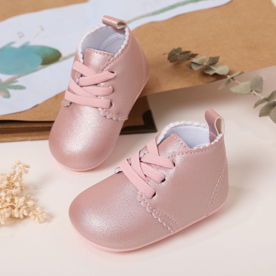 Baby / Toddler Simple Plain Wavy Edge Prewalker Shoes Pink big image 1