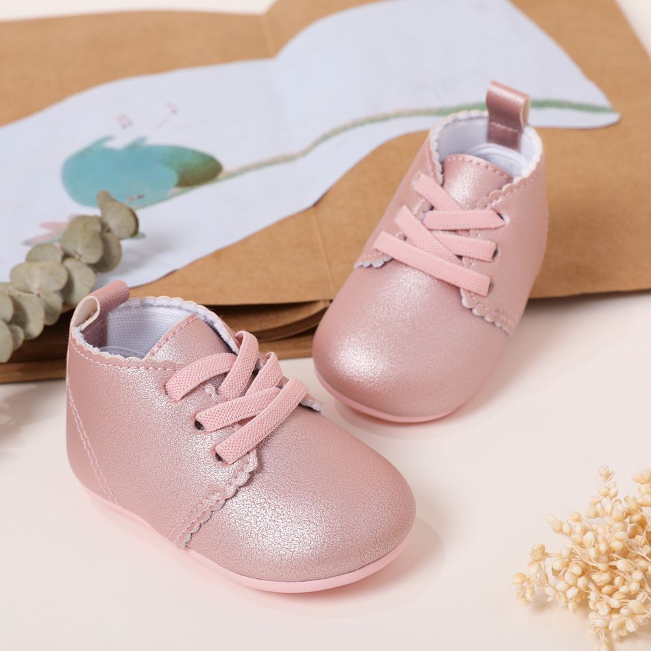 Baby / Toddler Simple Plain Wavy Edge Prewalker Shoes Pink big image 3