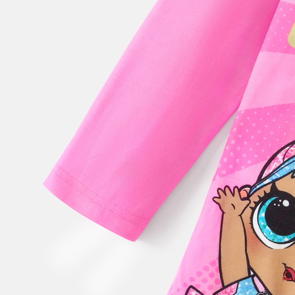 L.O.L. SURPRISE! Kid Girl Character Print Ruffle Hem Long-sleeve Pink Dress Pink big image 5