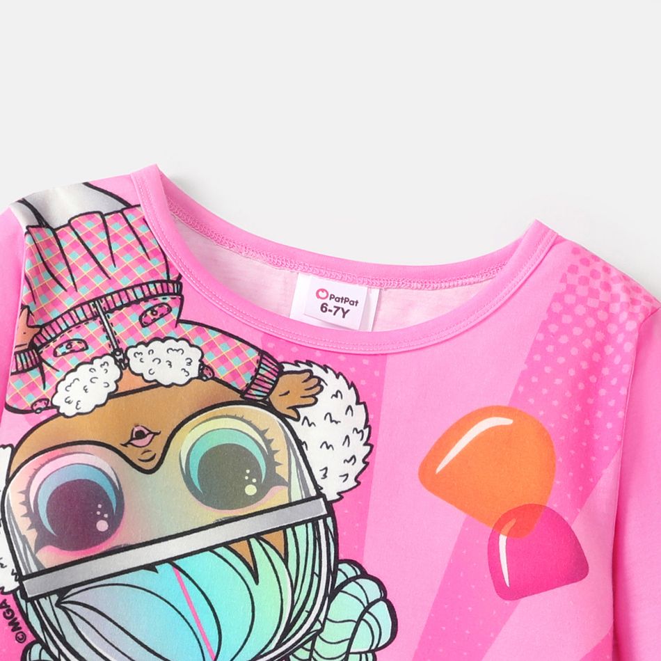 L.O.L. SURPRISE! Kid Girl Character Print Ruffle Hem Long-sleeve Pink Dress Pink big image 6