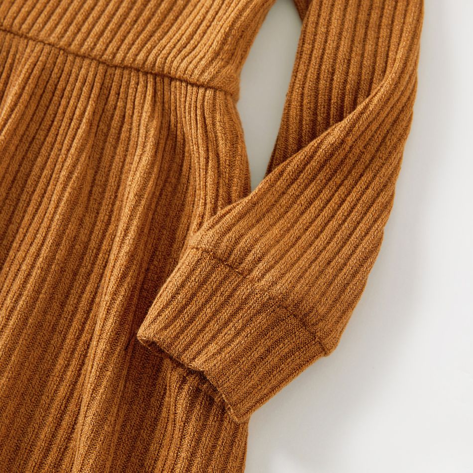 Brown Rib Knit Mock Neck Long-sleeve Midi Dress for Mom and Me dilutebrown big image 4