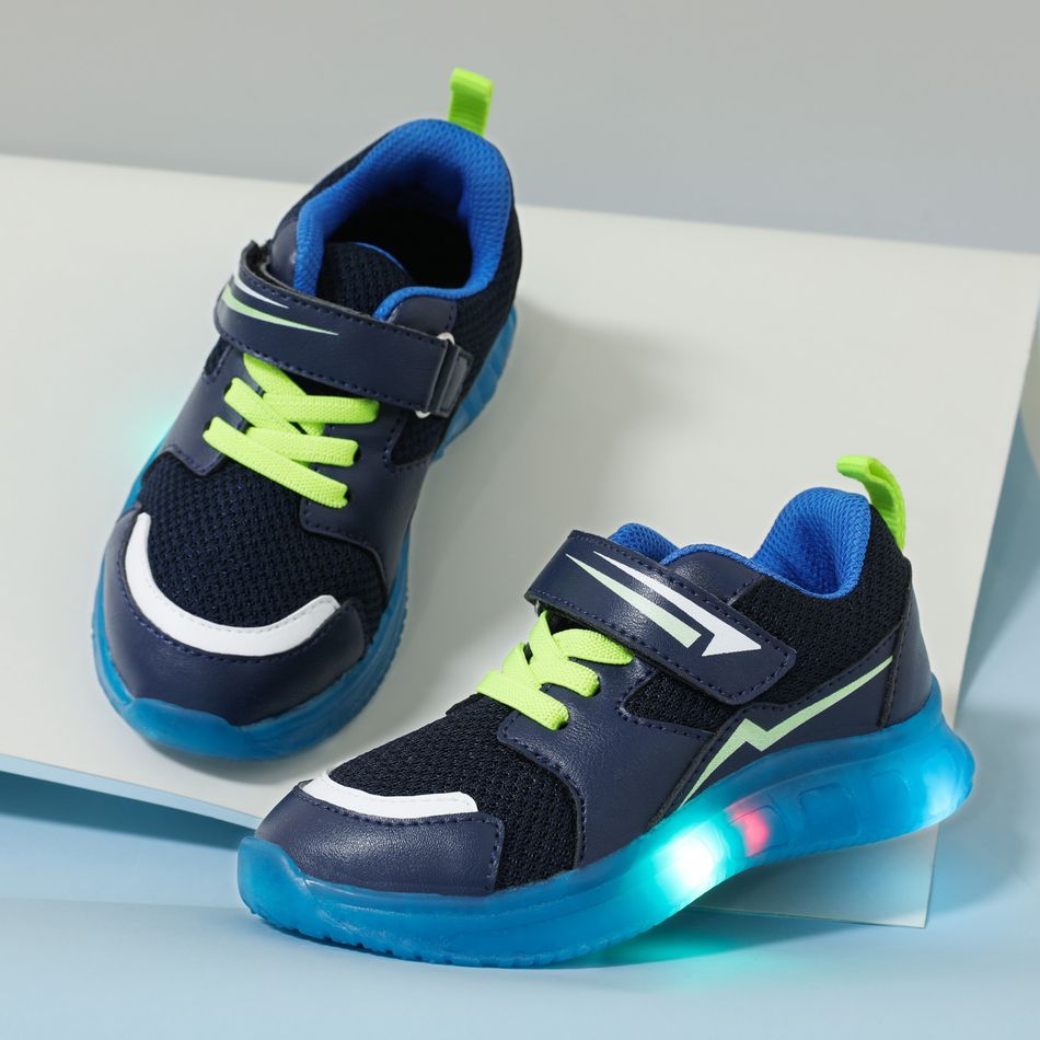 Toddler / Kid Lightning Sign Mesh Panel LED Light Up Sneakers Navy