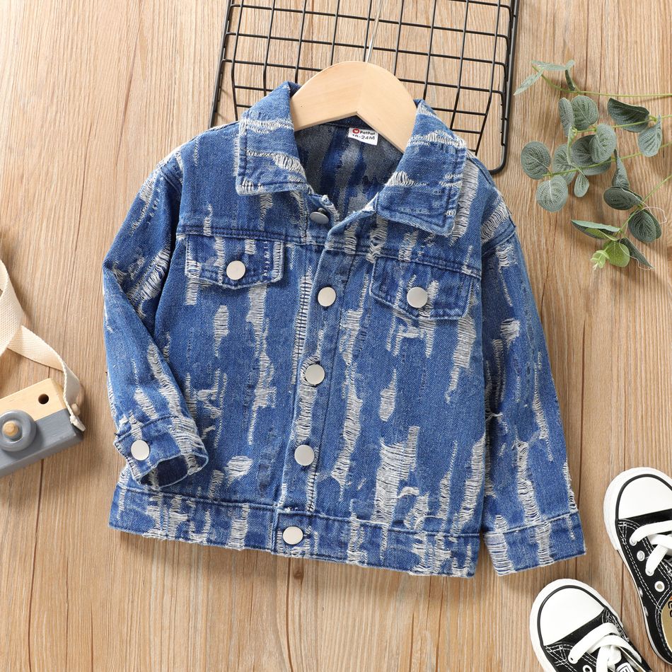 Toddler Boy/Girl Trendy Ripped Denim Lapel Collar Jacket Blue