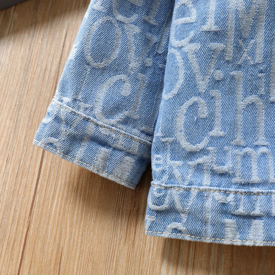 Toddler Boy/Girl Trendy Lapel Collar Letter Print Denim Jacket Blue big image 5