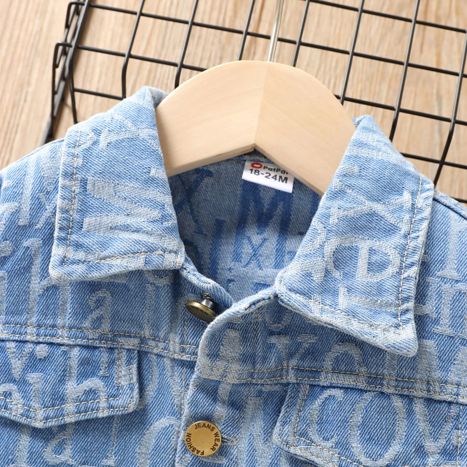 Toddler Boy/Girl Trendy Lapel Collar Letter Print Denim Jacket Blue big image 3