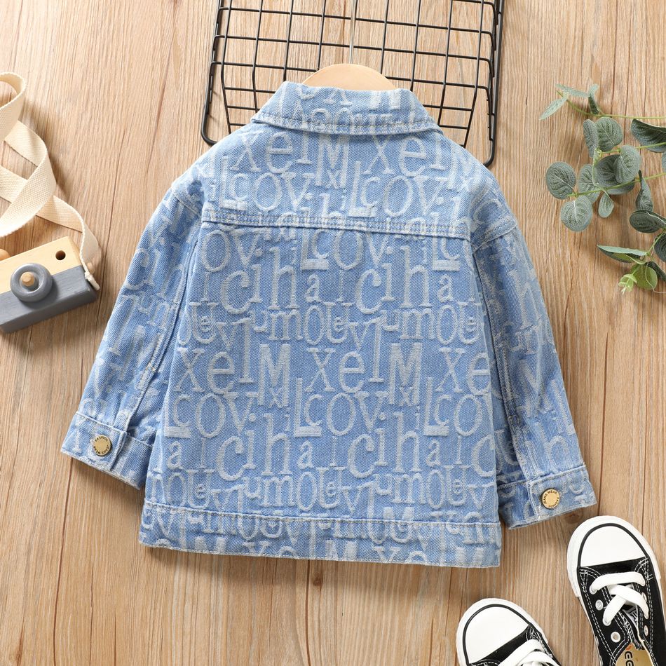 Toddler Boy/Girl Trendy Lapel Collar Letter Print Denim Jacket Blue big image 2