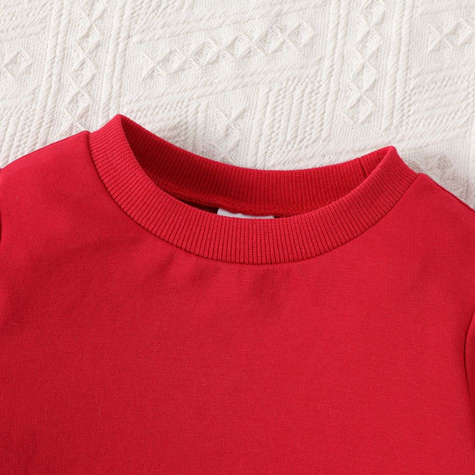 2 قطعة طفل رضيع / فتاة رسالة طباعة طويلة الأكمام قميص من النوع الثقيل و sweatpants مجموعة أحمر big image 3