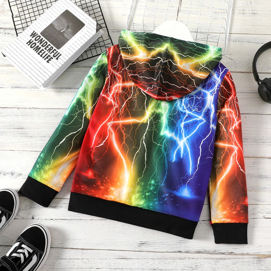 Kid Boy Lightning Print Colorblock Hoodie Sweatshirt Colorful big image 5