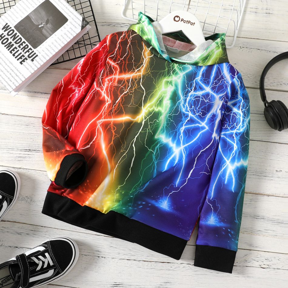 Kid Boy Lightning Print Colorblock Hoodie Sweatshirt Colorful