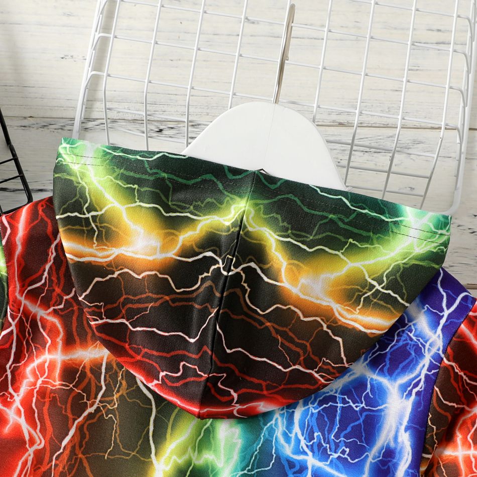 Kid Boy Lightning Print Colorblock Hoodie Sweatshirt Colorful big image 3
