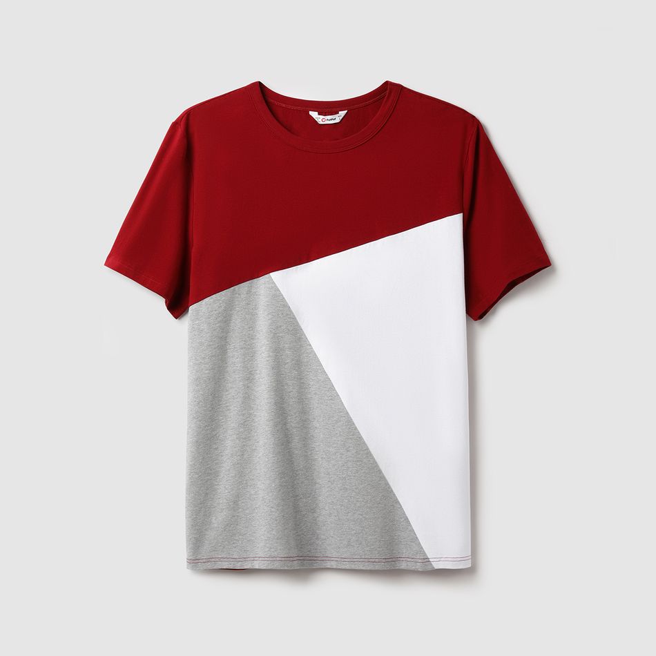 Family Matching 95% Cotton Short-sleeve Colorblock T-shirts and Rib Knit Spliced Butterfly Embroidered Mesh Dresses Sets WineRed big image 15