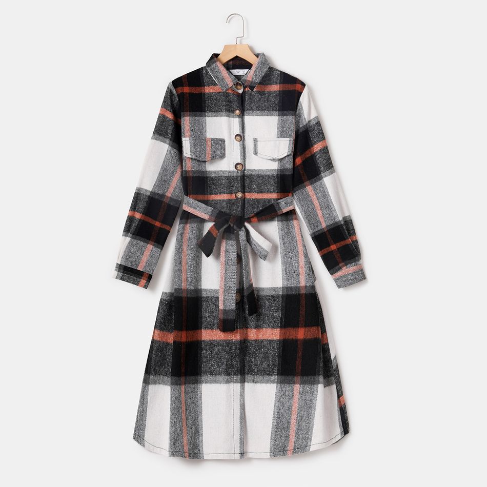 Mommy and Me Long-sleeve Button Up Plaid Shirt Dresses Black big image 2