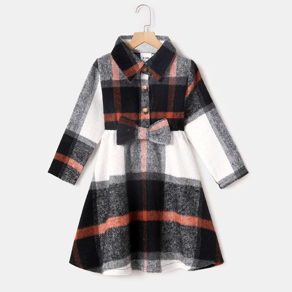 Mommy and Me Long-sleeve Button Up Plaid Shirt Dresses Black big image 6