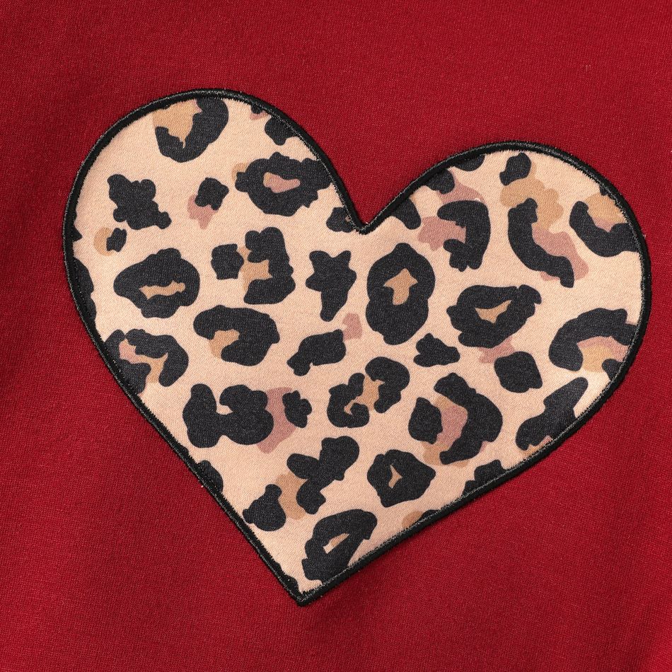 2pcs Kid Girl Leopard Heart Print Hoodie Sweatshirt and Pants Set WineRed big image 3