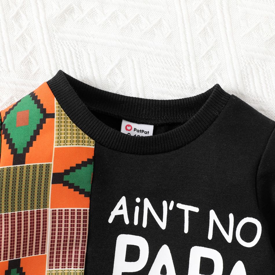 2pcs Baby Boy Geo & Letter Print Long-sleeve Spliced Sweatshirt and Sweatpants Set Color block big image 3