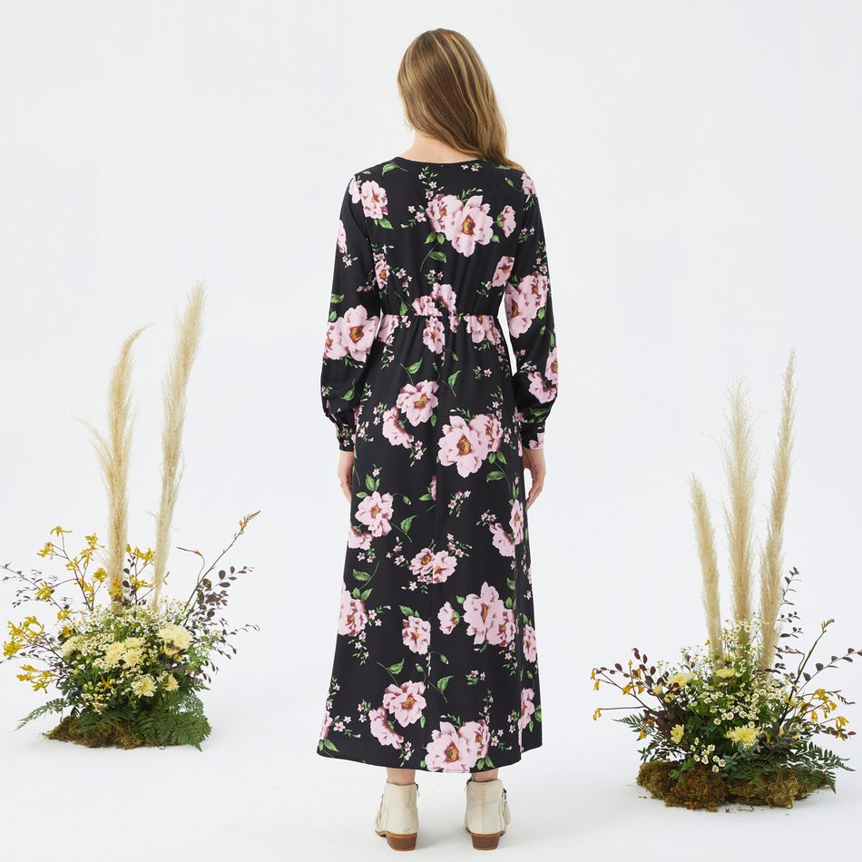 Maternity Allover Floral Print Long-sleeve Dress Black big image 5