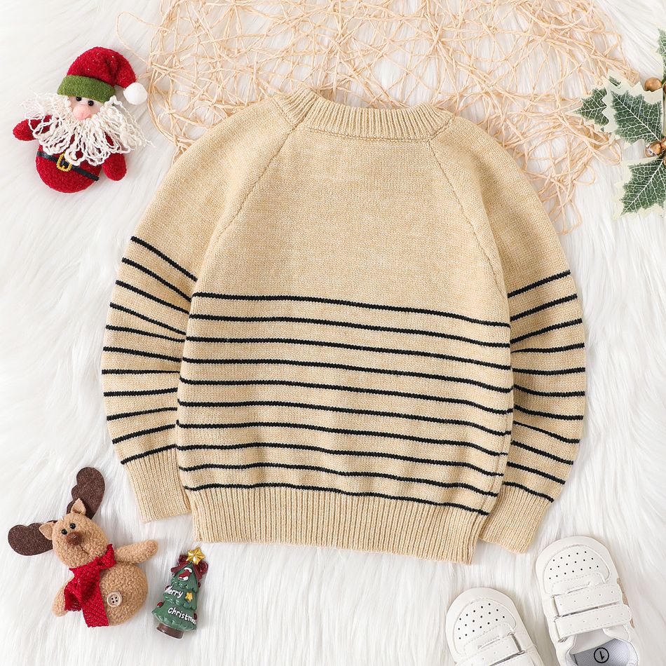 Christmas Baby Boy/Girl Santa Design Striped Knitted Sweater Khaki big image 2