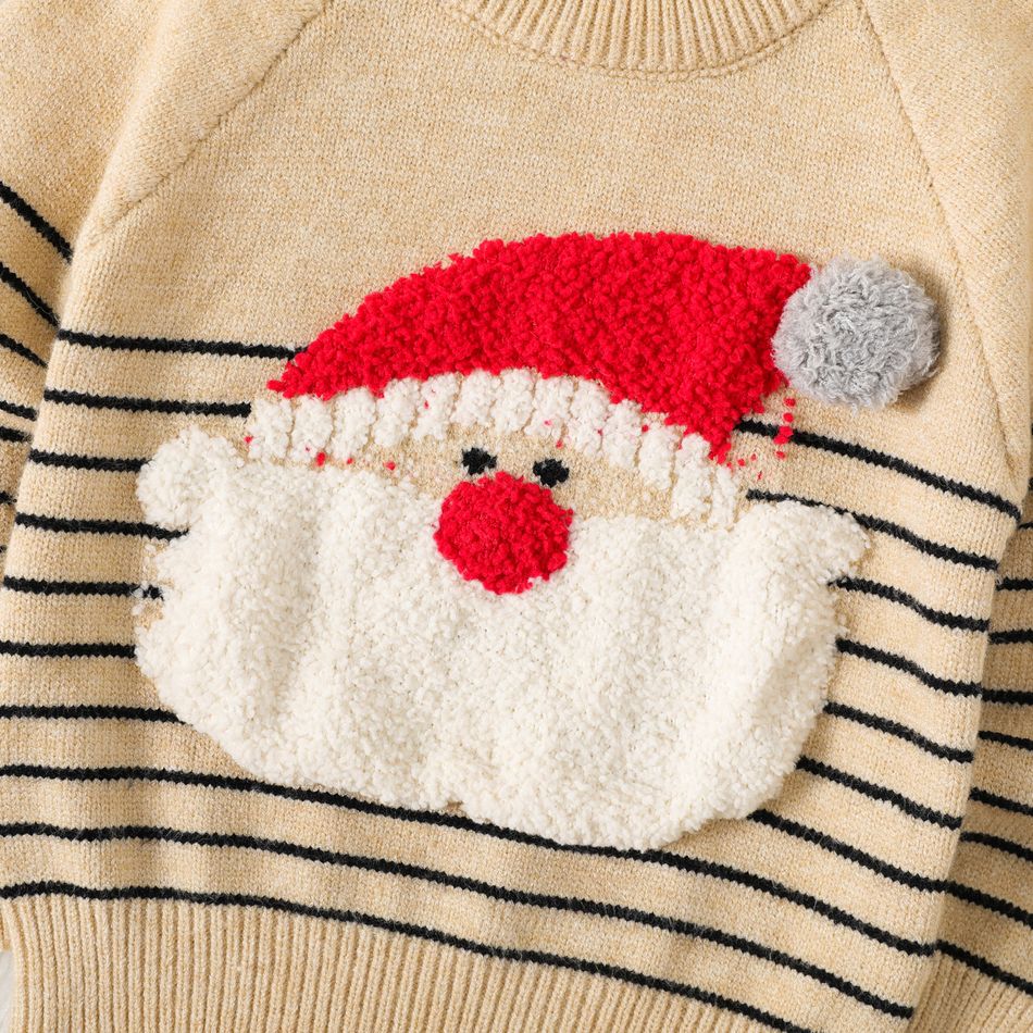 Christmas Baby Boy/Girl Santa Design Striped Knitted Sweater Khaki big image 4