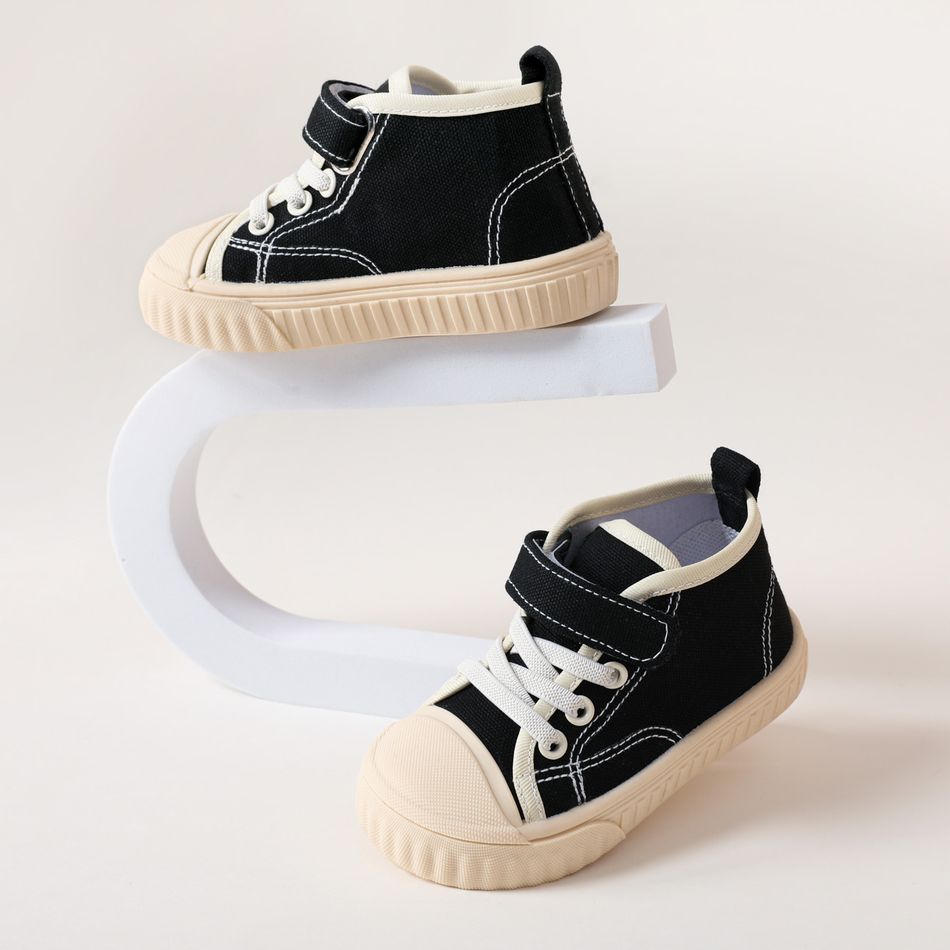 Toddler / Kid High Top Lace Up Velcro Canvas Shoes Black big image 2