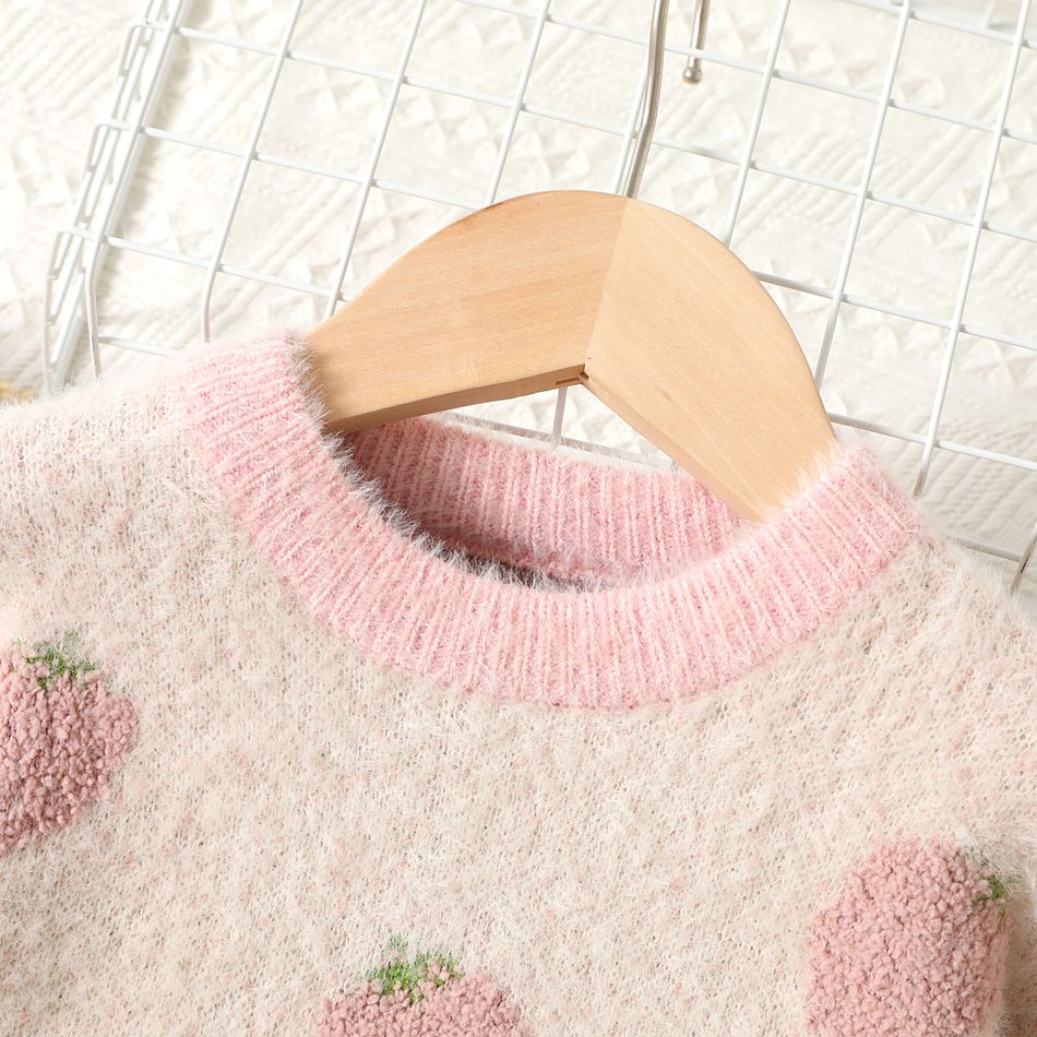Toddler Girl Strawberry Pattern Fleece Knit Sweatshirt Light Pink big image 2