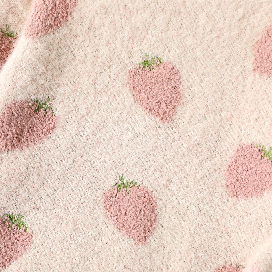 Toddler Girl Strawberry Pattern Fleece Knit Sweatshirt Light Pink big image 3