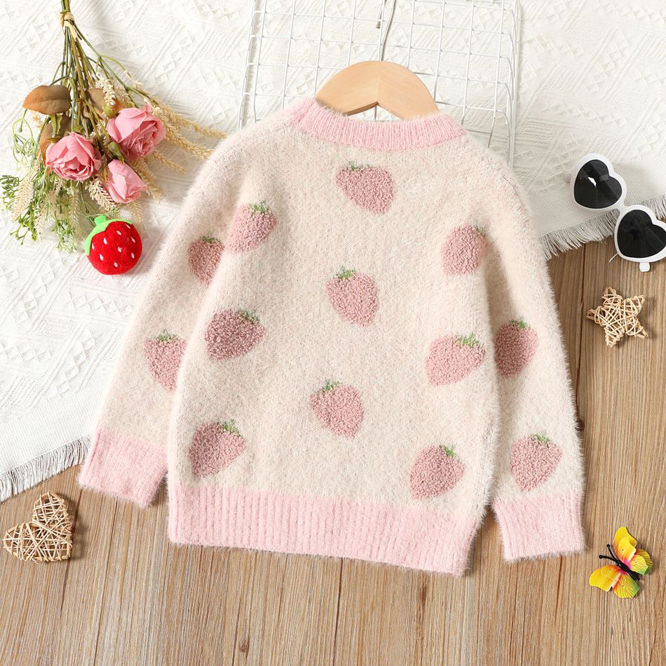 Toddler Girl Strawberry Pattern Fleece Knit Sweatshirt Light Pink