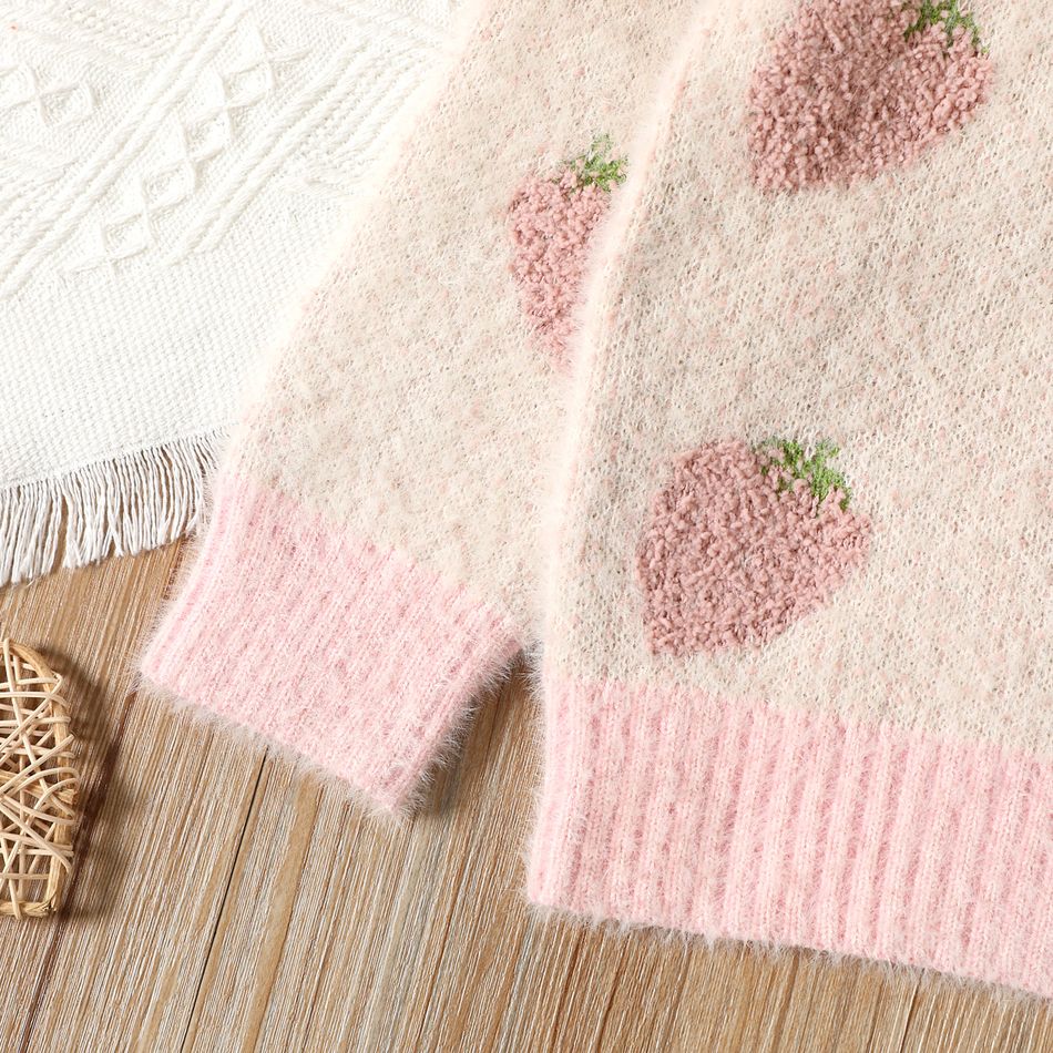 Toddler Girl Strawberry Pattern Fleece Knit Sweatshirt Light Pink big image 4