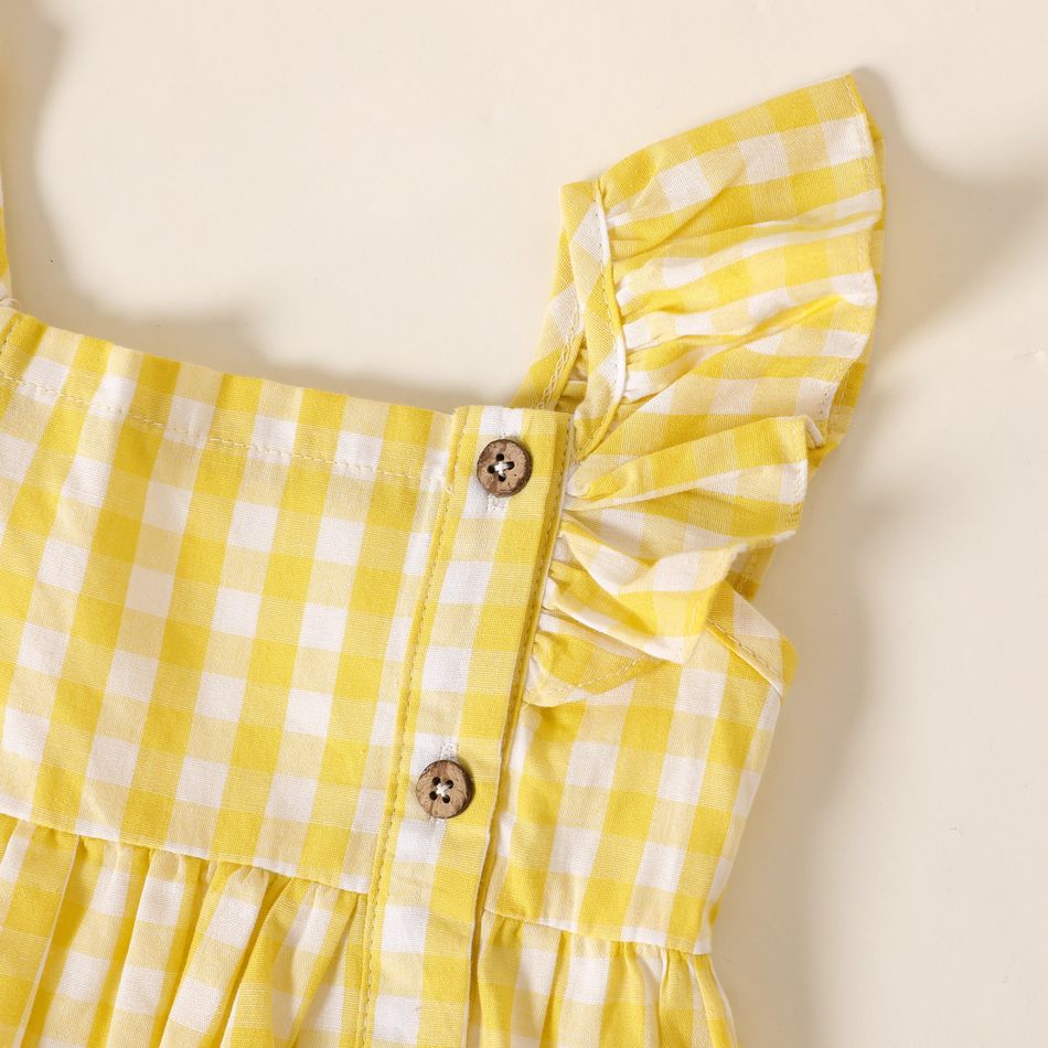 طفلة قطعتان من سترة محبوكة صلبة بأكمام طويلة ومجموعة فستان أصفر منقوش أو ليموني بأكمام طويلة الأصفر big image 5