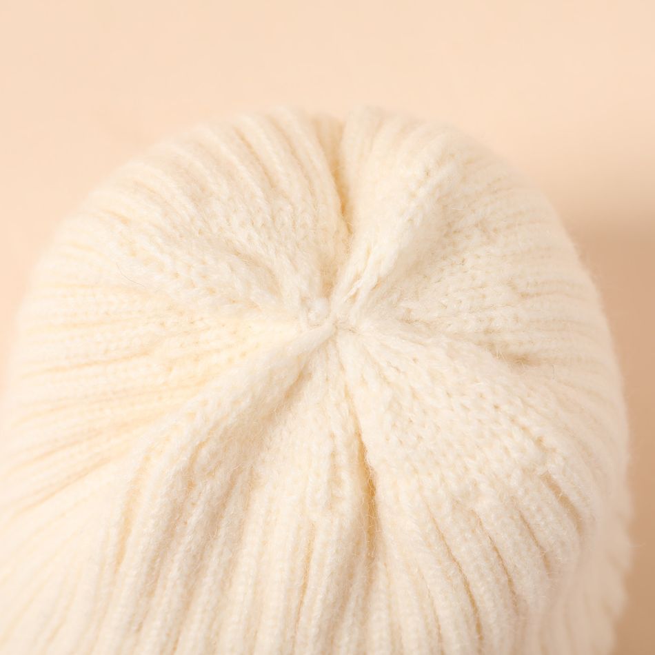 Plain Ribbed Knit Beanie Hat for Mom and Me White
