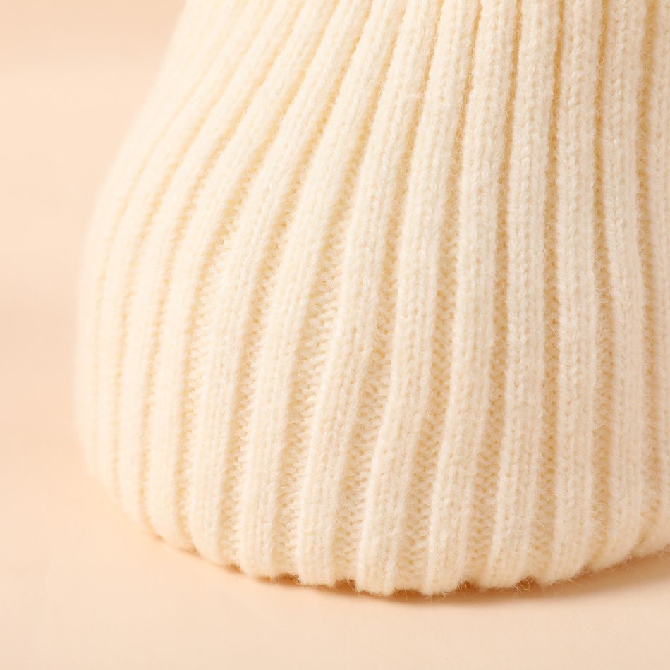 Plain Ribbed Knit Beanie Hat for Mom and Me White big image 3