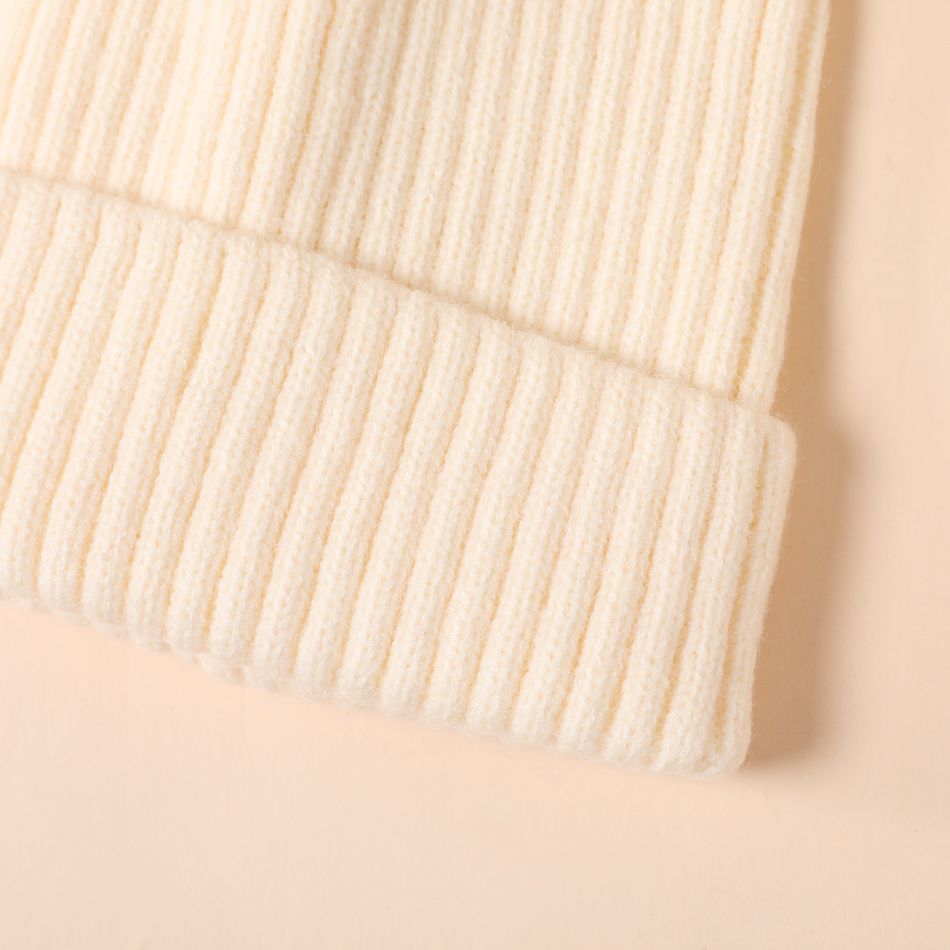 Plain Ribbed Knit Beanie Hat for Mom and Me White big image 4