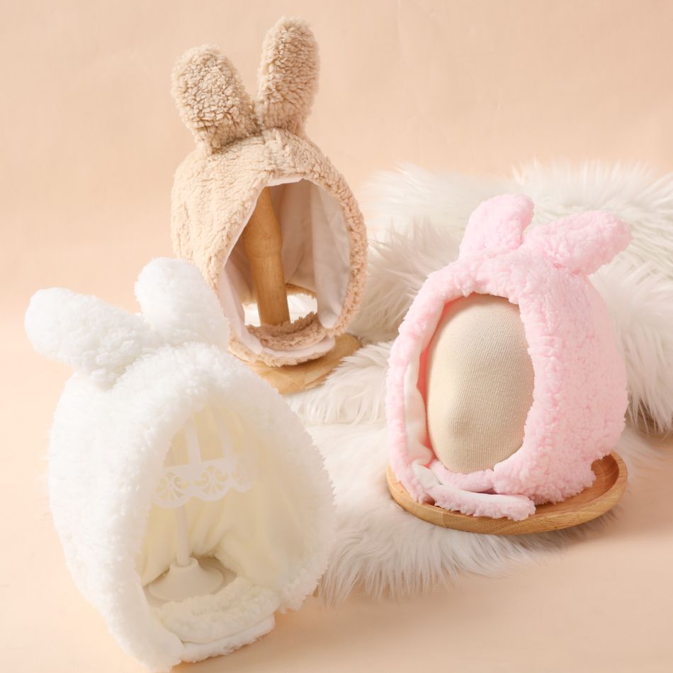Baby Bunny Shape Plush Ear Protection Hat Light Pink big image 2