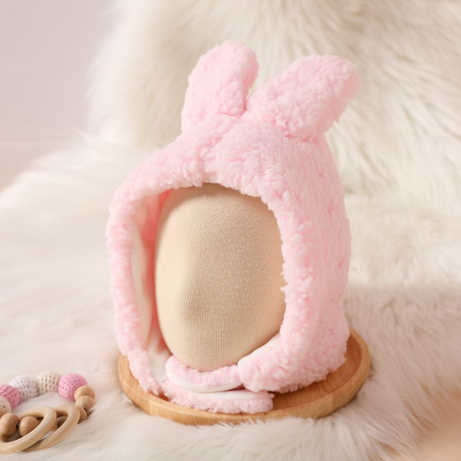 Baby Bunny Shape Plush Ear Protection Hat Light Pink big image 1