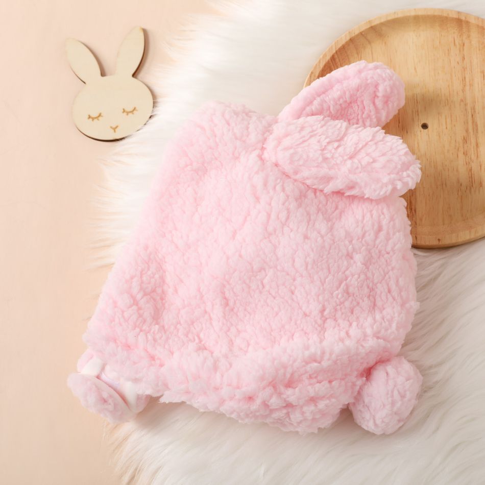 Baby Bunny Shape Plush Ear Protection Hat Light Pink big image 3