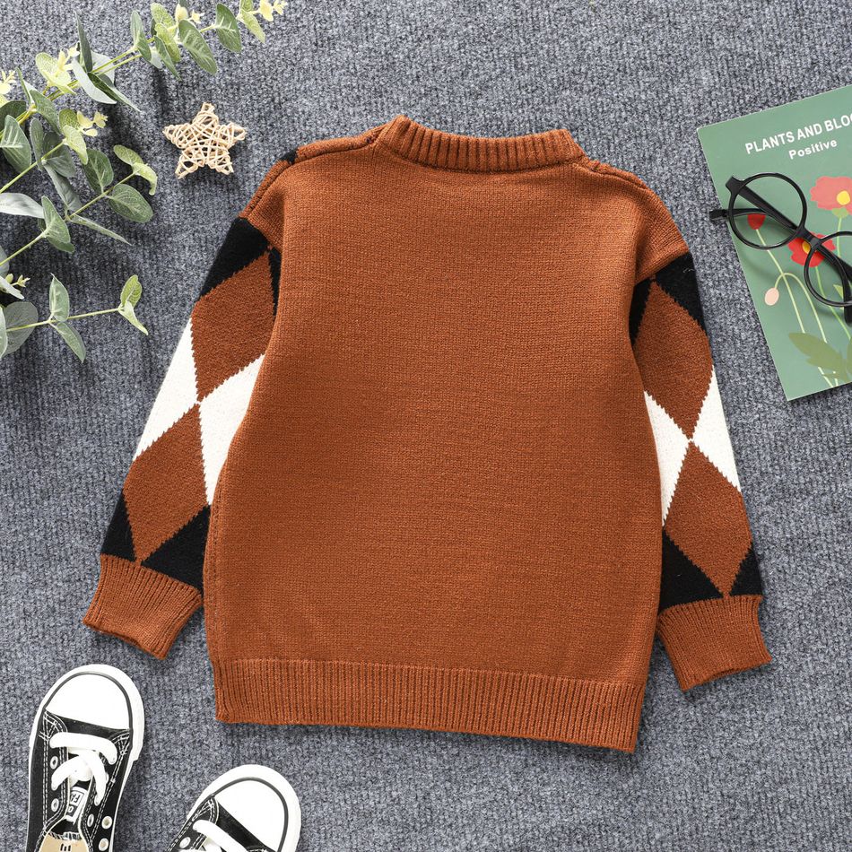 Toddler Boy Casual Plaid Colorblock Textured Knit Sweater Brown big image 2