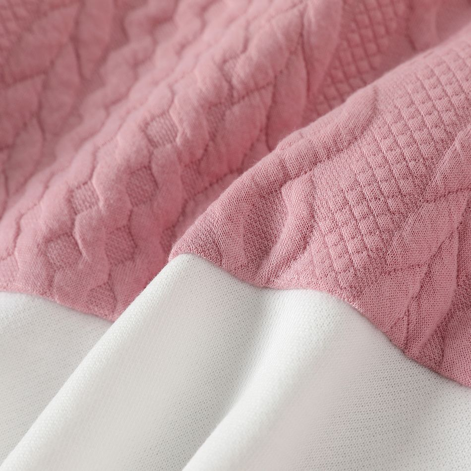 2pcs Kid Girl Leter Print Cable Knit Textured Colorblock Hoodie Sweatshirt and Pants Set Pink big image 5