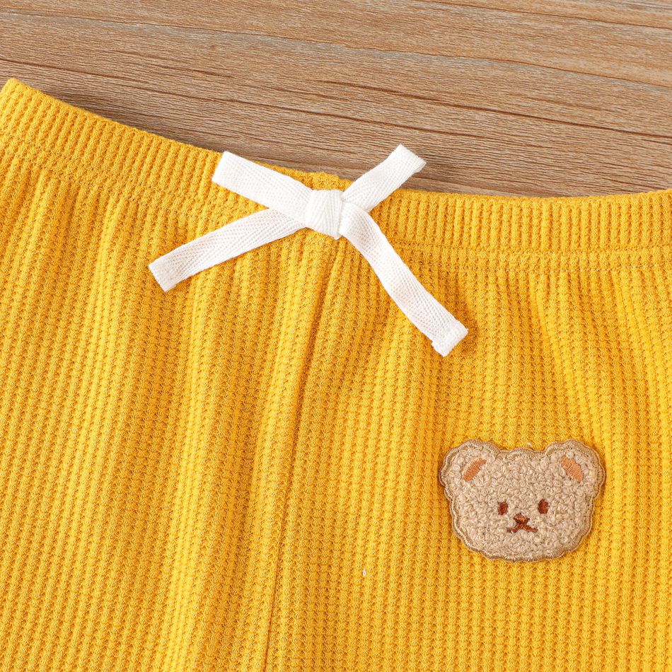 2-Pack Baby Boy Bear Detail Bow Front Solid Waffle Pants Set MultiColour big image 5