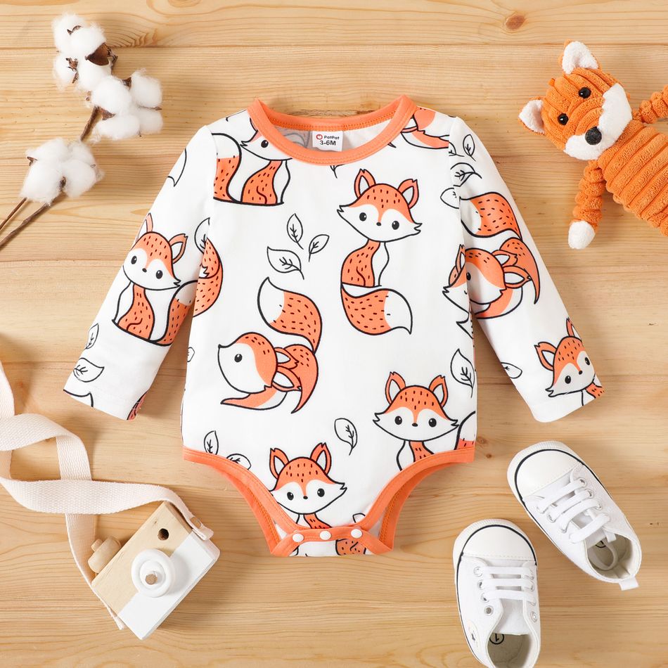 2-Pack Baby Boy 95% Cotton Long-sleeve Fox Graphic Rompers Set MultiColour big image 2