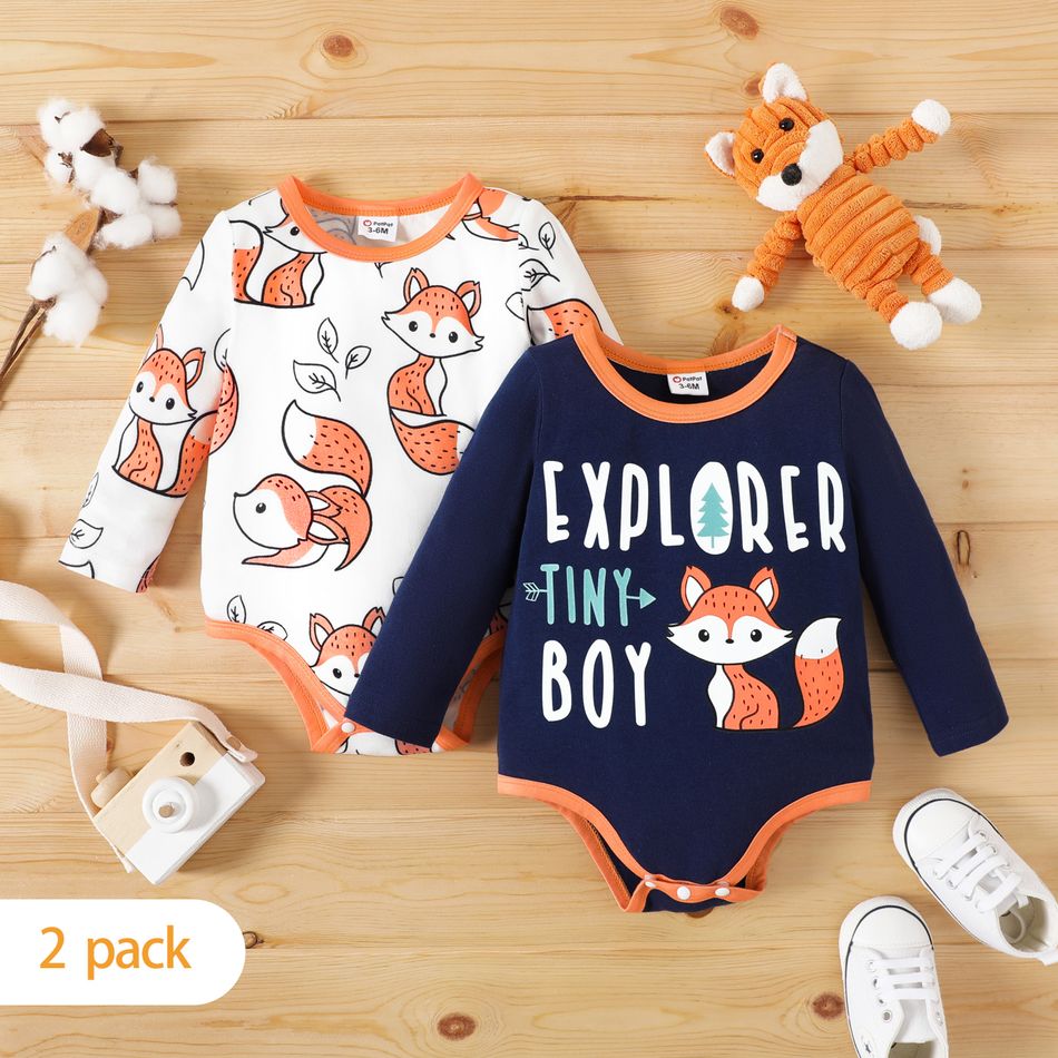 2-Pack Baby Boy 95% Cotton Long-sleeve Fox Graphic Rompers Set MultiColour big image 1