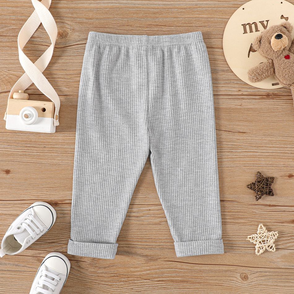 2-Pack Baby Boy Bear Detail Bow Front Solid Waffle Pants Set MultiColour big image 8