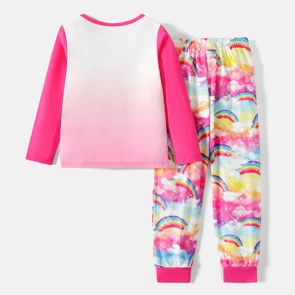 Barbie 2pcs Kid Girl Character Print Long-sleeve Tee and Rainbow Print Pants Pajamas Sleepwear Set Pink big image 2