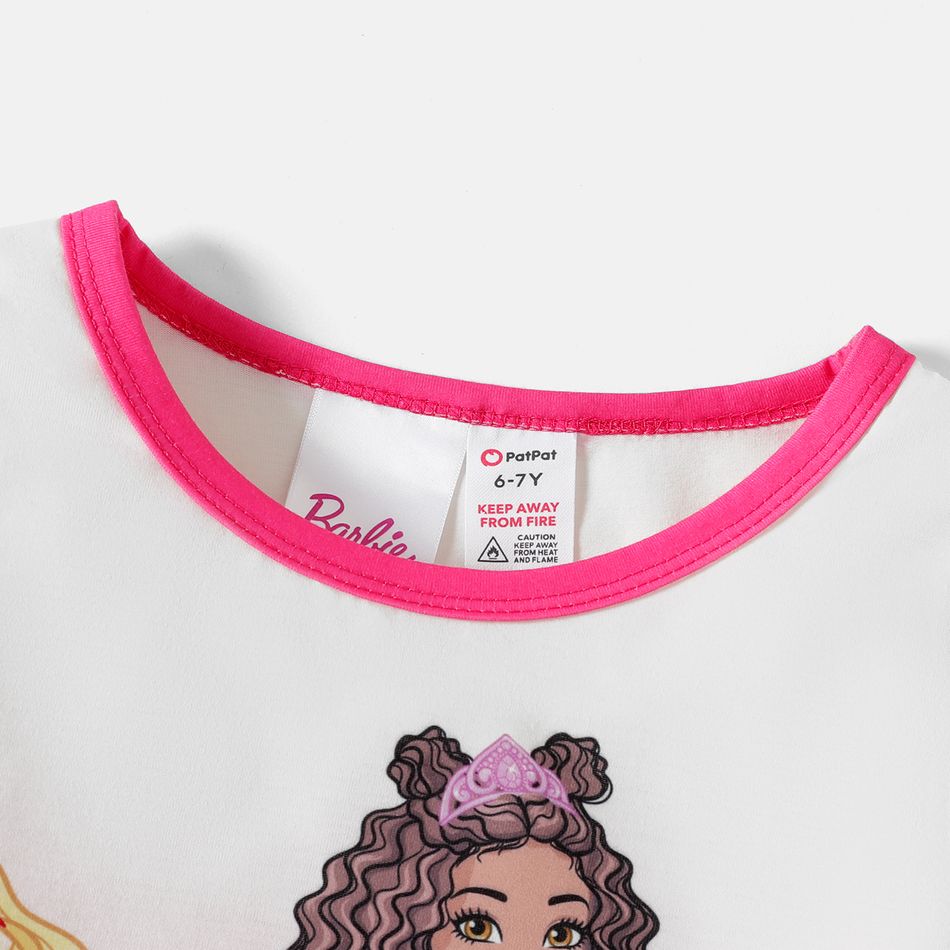 Barbie 2pcs Kid Girl Character Print Long-sleeve Tee and Rainbow Print Pants Pajamas Sleepwear Set Pink big image 4