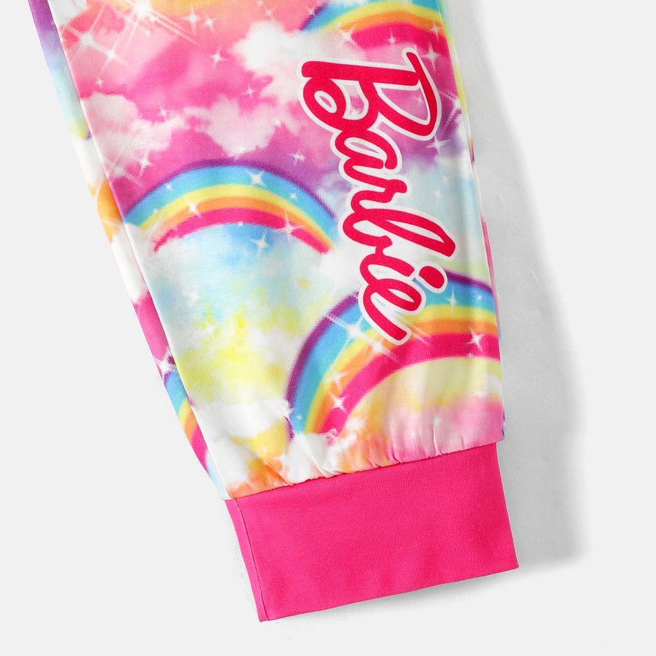 Barbie 2pcs Kid Girl Character Print Long-sleeve Tee and Rainbow Print Pants Pajamas Sleepwear Set Pink