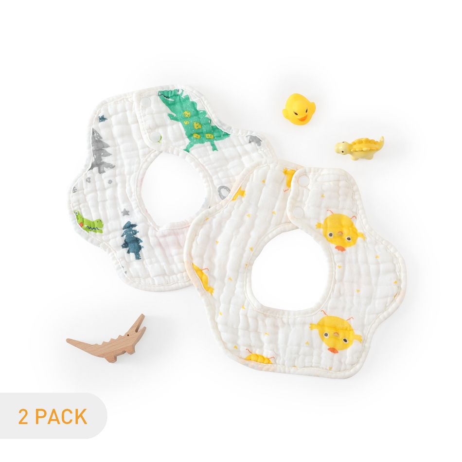 2er-Pack Babylätzchen in Blütenform 8-lagige Baumwollgaze-Bandana-Sabberlätzchen zum Füttern, Sabbern und Zahnen Mehrfarbig big image 1
