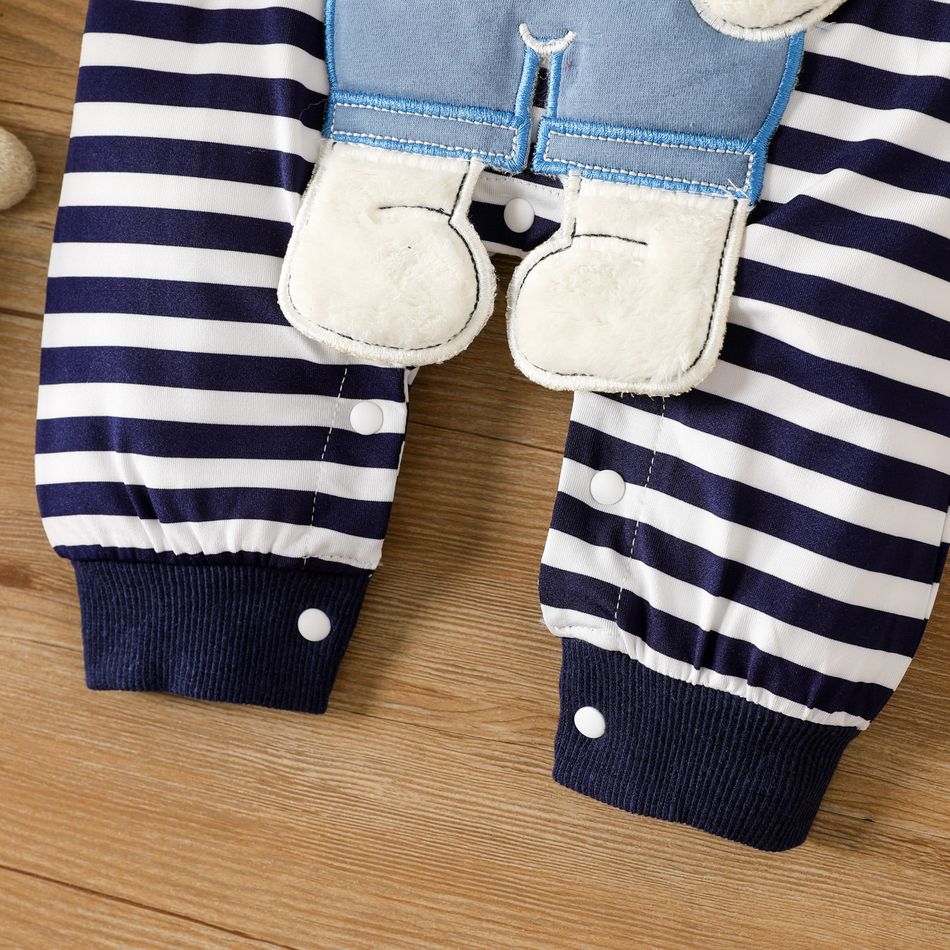 Baby Boy 95% Cotton Long-sleeve Bear Decor Striped Spliced Jumpsuit Blue big image 4