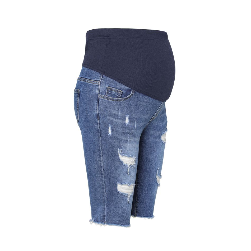Maternity Ripped Knee Length Jeans BLUE big image 2
