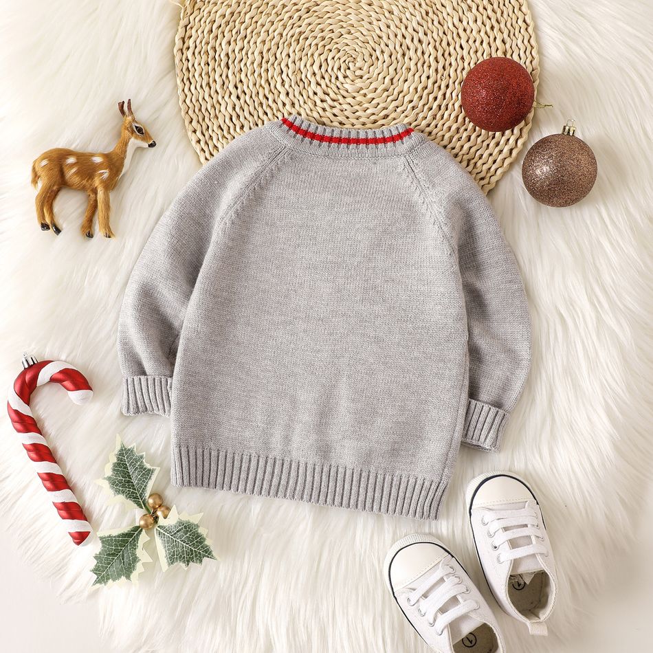 Christmas Baby Boy/Girl Deer Graphic Long-sleeve Button Front Cardigan Sweater Grey big image 2