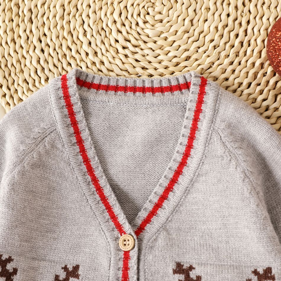Christmas Baby Boy/Girl Deer Graphic Long-sleeve Button Front Cardigan Sweater Grey big image 3