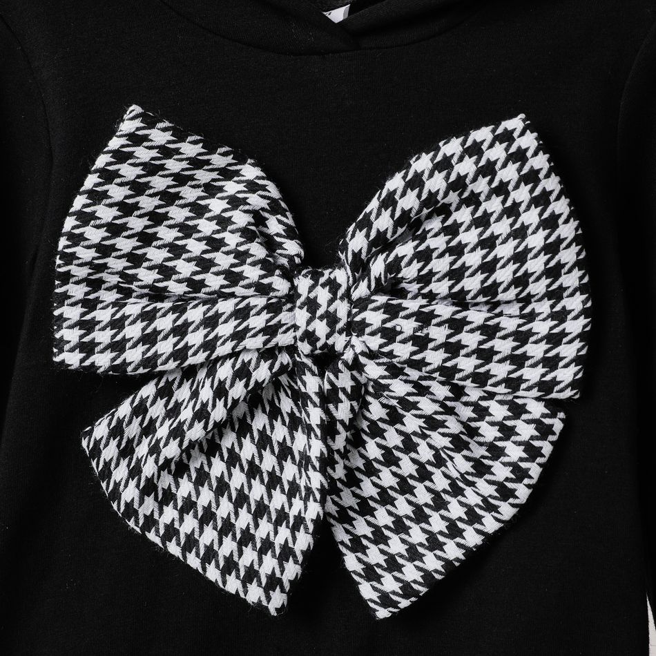 Baby Girl 95% Cotton Long-sleeve Gingham Bow Front Hoodie Black big image 4