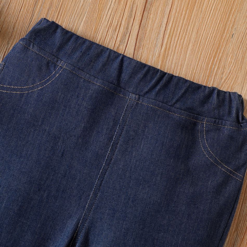 Kid Girl 100% Cotton Solid Color Skinny Imitation Denim Jeans Deep Blue big image 3